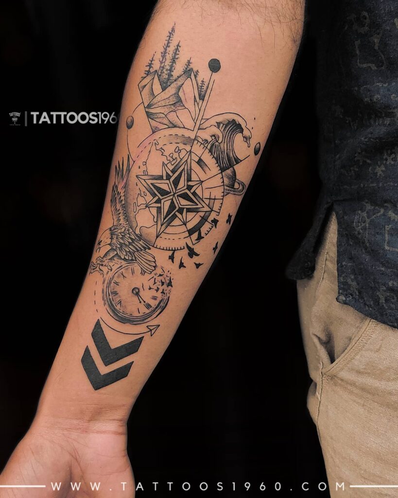 Mountain With The Compass Tattoo