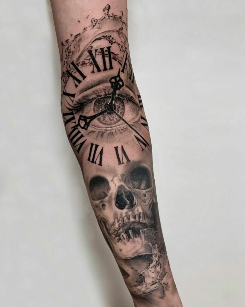 10 Forearm Sleeve Tattoo Ideas You Have To See To Believe   Mystical Clock Forearm Sleeve Tattoo 1 819x1024 