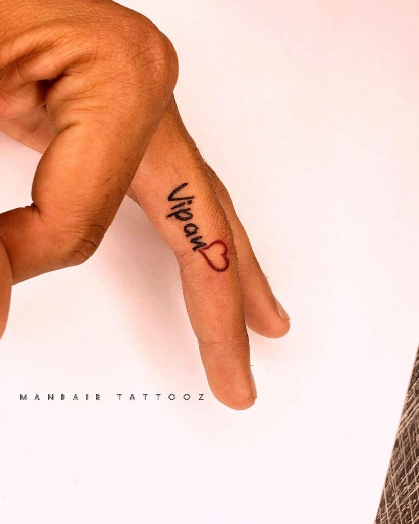 Name with Heart Tattoo on Finger