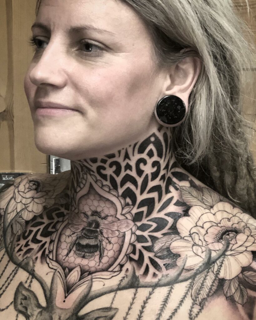 Neck Tattoos For Women With Ornamental Design