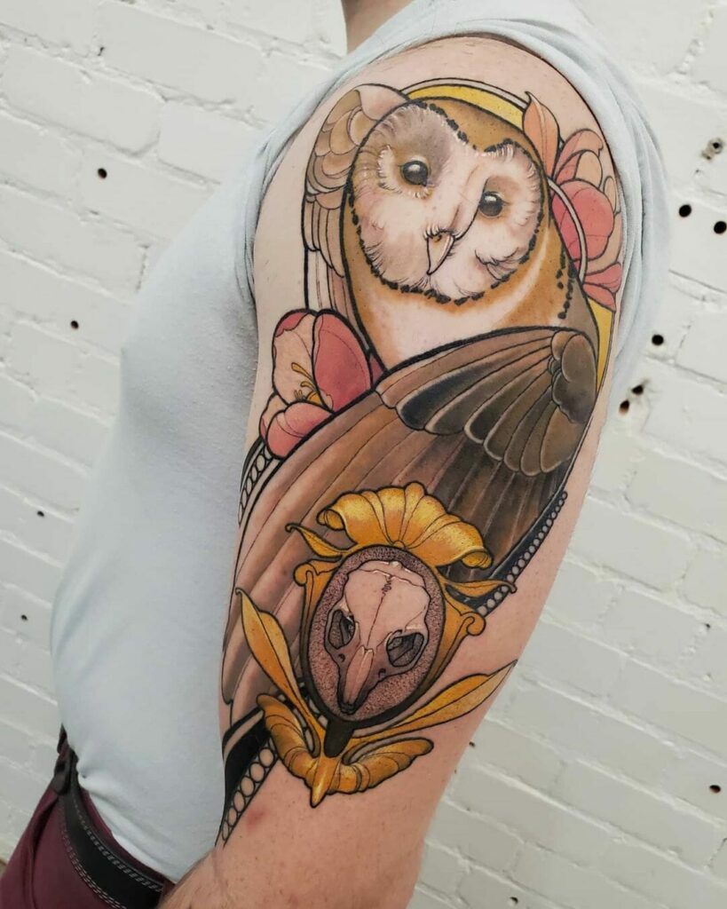 Neo-Traditional Barn Owl Tattoos For Men And Women
