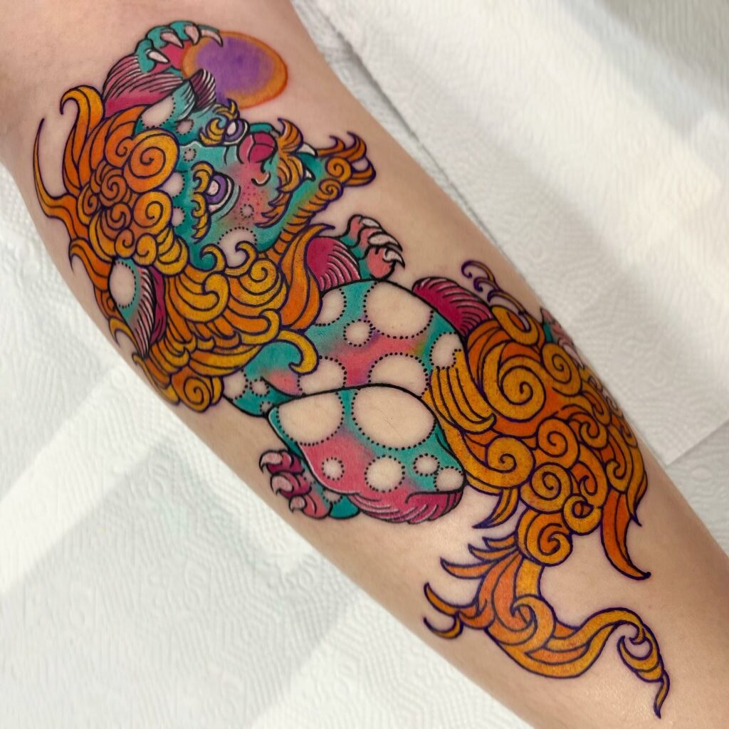 Neo-Traditional Foo Dog Tattoo Designs ideas