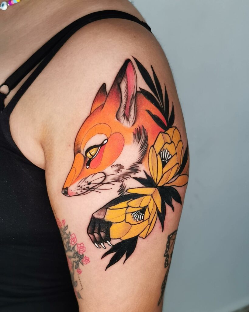 Neotraditional Fox Sleeve Tattoo