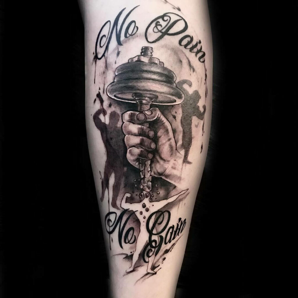 No Pain No Gain Tattoo With A Dumbell Motif