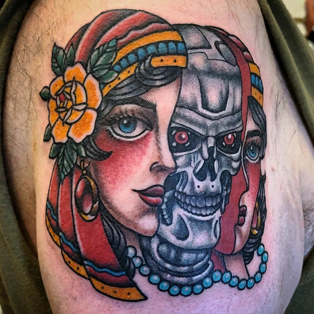 Old School Tattoo Style Of Skull Tattoo