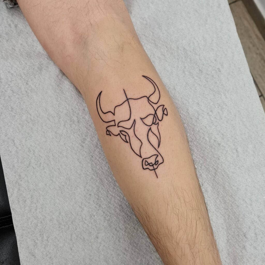 One-Line Abstract Taurus Tattoo