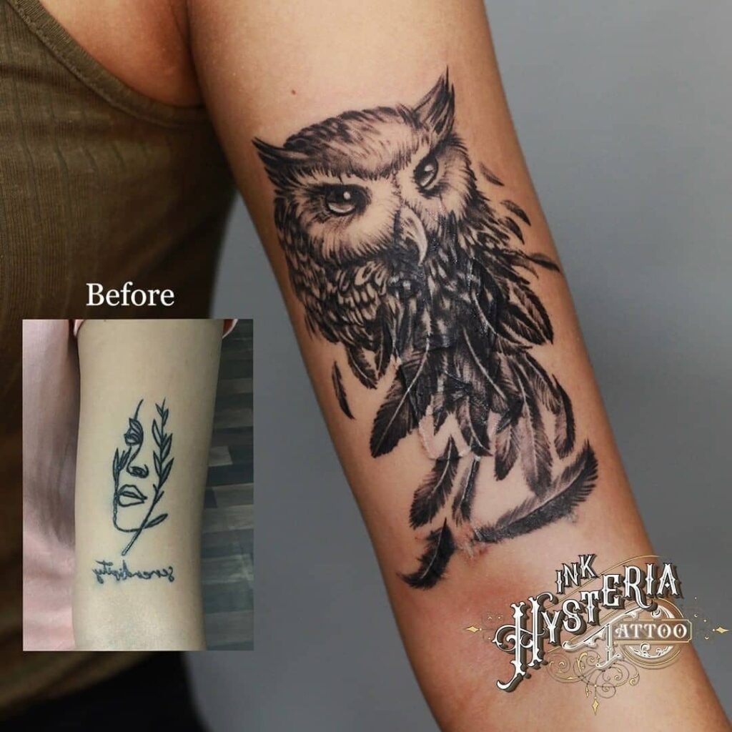 Amazing CoverUp Bird Feather Tattoo  Black Poison Tattoos