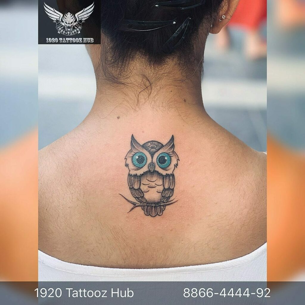 Owl With Blue Eyes Tattoo