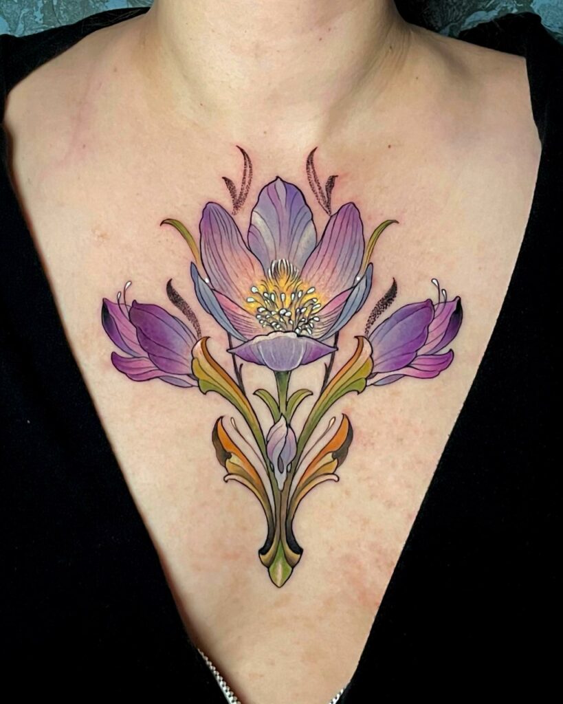 Pasque Flower Chest Tattoo