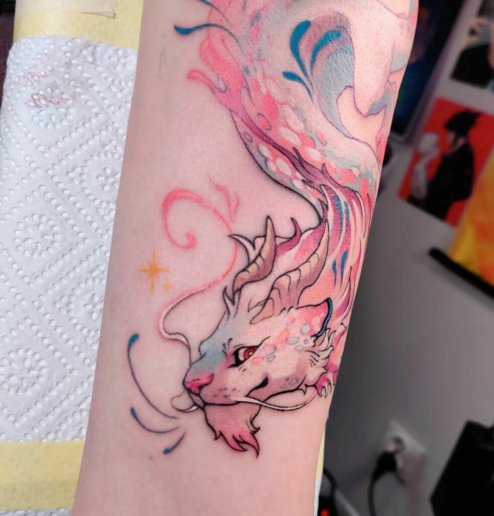 Pastel Dragon on The Arm Tattoo