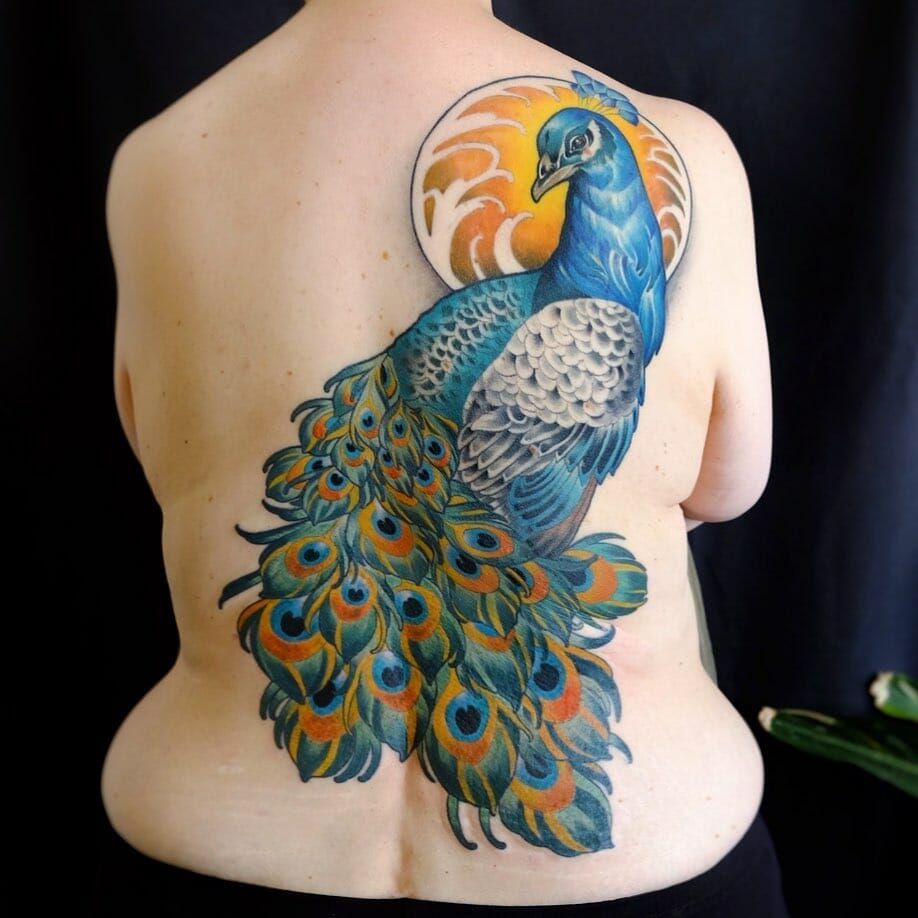 Colorful Peacock Feather Tattoo Design