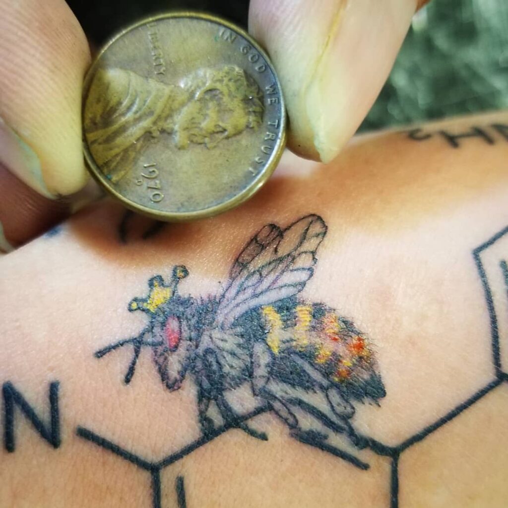 Penny-Size Queen Bee Micro Tattoo