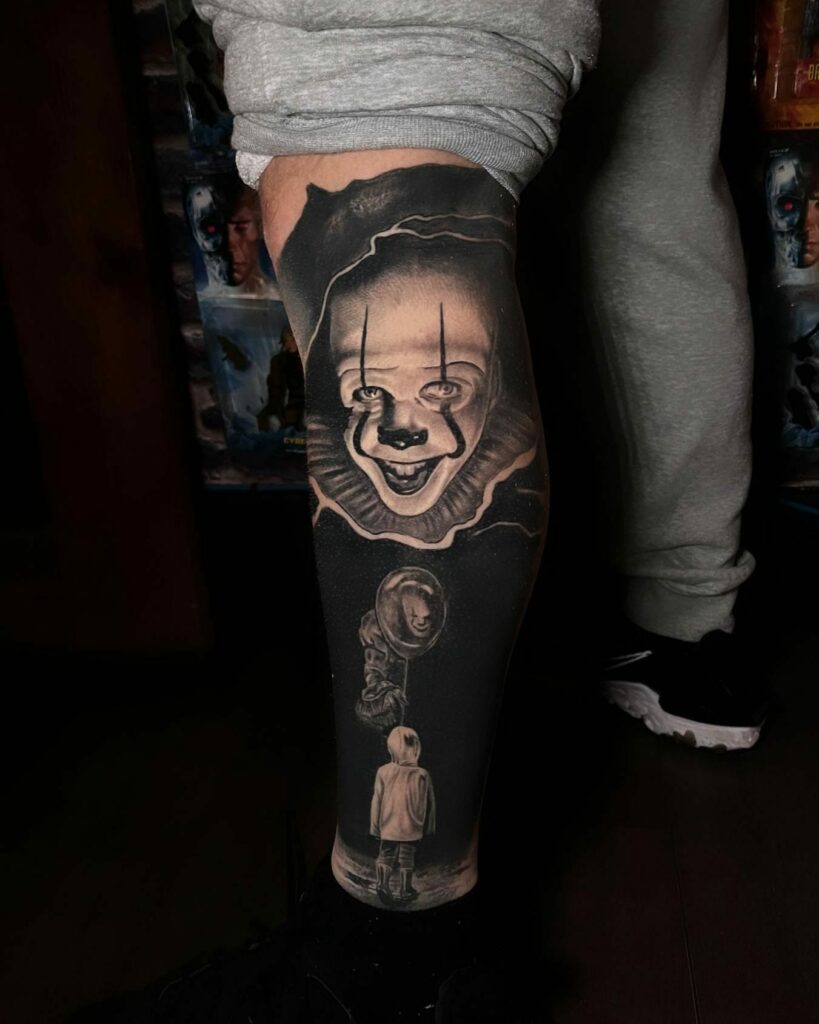 Pennywise Clown Taboo Tattoo On Leg