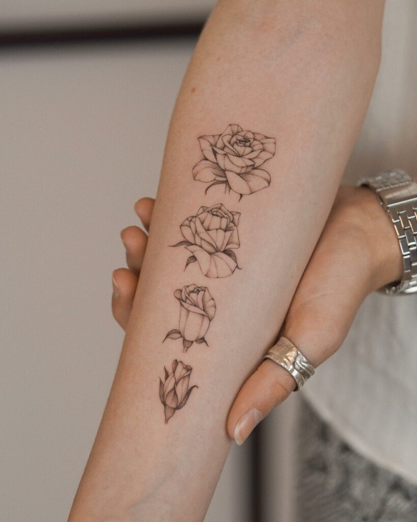 Phases Of Rose Tattoo On Hand