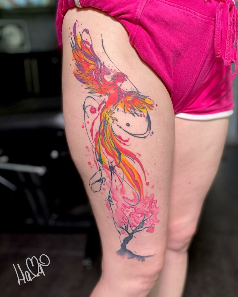 Phoenix Leg Tattoo