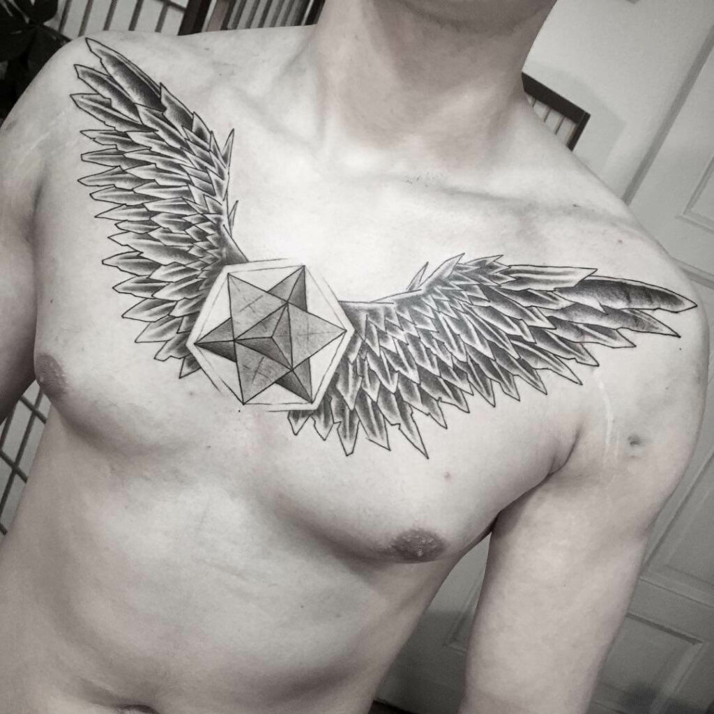 Phoenix Star Wings Chest Tattoo