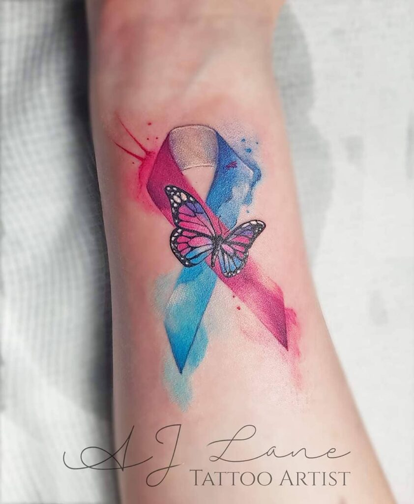 Pink And Blue Ribbon Tattoo