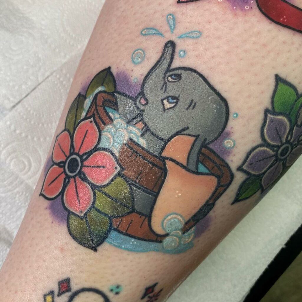 Playful Bath Dumbo Tattoo