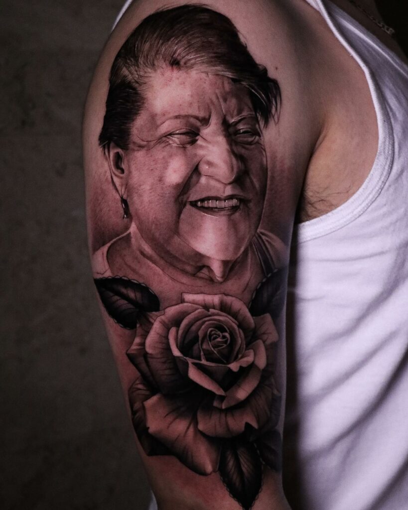 Portrait Of Grandma With Rose Tattoo