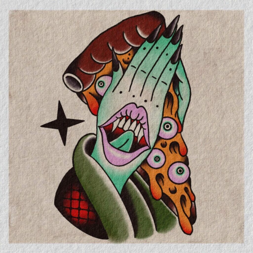 Praying Hands Pizza Tattoo