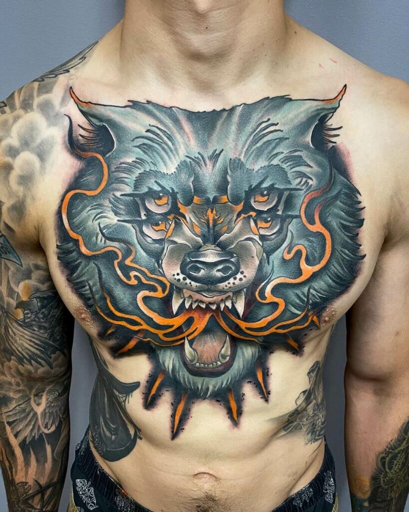 Psychedelic Wolf Head Tattoo