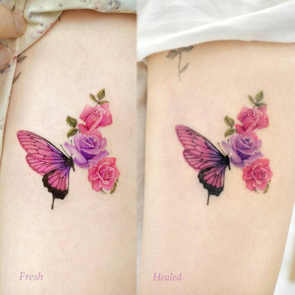 Pink butterfly tattoo  Pink tattoo Elegant tattoos Pretty tattoos