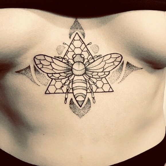 Queen Bee Line Tattoo With Triangular Honeycomb