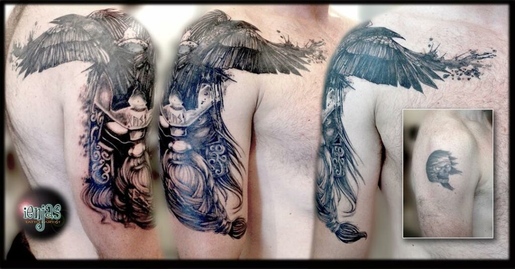 Raven On Odins Head Tattoo