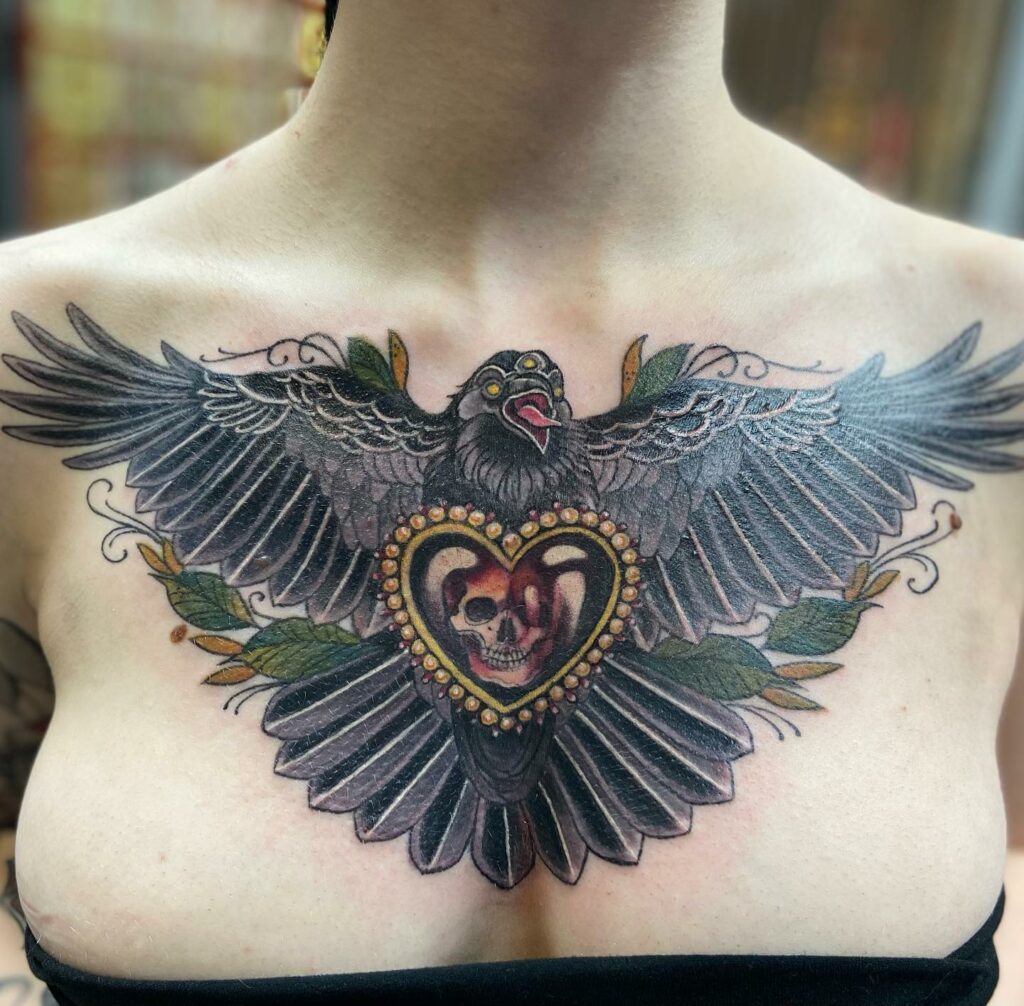 Start of my NeoTrad Raven Chest Piece Done by Benny Mac at Toronto Ink   Toronto ON Canada  rtattoos