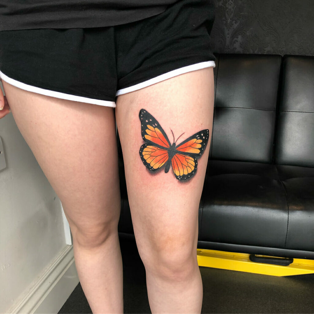 Orange Black Butterfly Leg Tattoos for Females