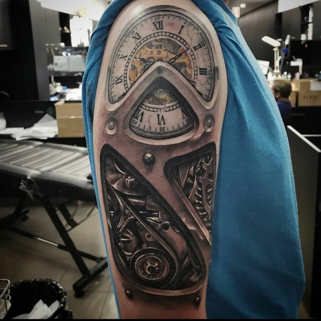 Realistic Clockwork And Gears Tattoo