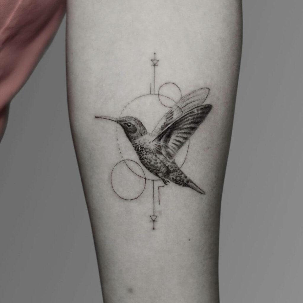 Realistic Geometric Hummingbird Tattoo Design