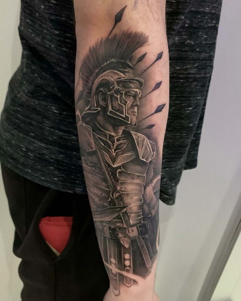 Realistic Spartan Warrior Tattoo
