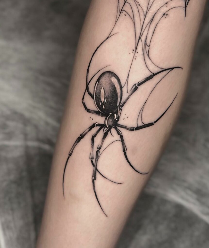 Realistic Spider In A Web Hand Tattoo