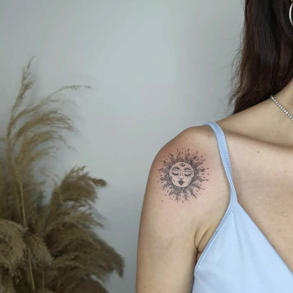 10 Shoulder Sun Tattoo Ideas That Will Blow Your Mind   Realistic Sun Tattoo Design 1024x1024 