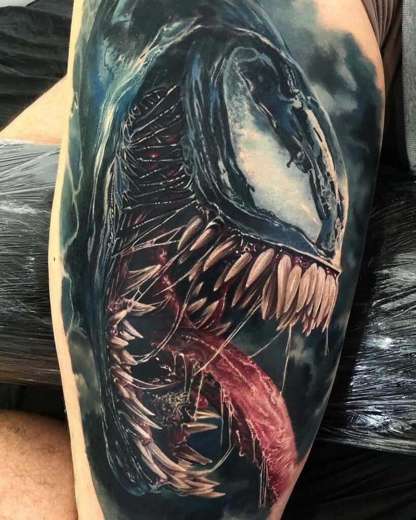 Realistic and Fierce Venom Tattoo for Marvel Fans