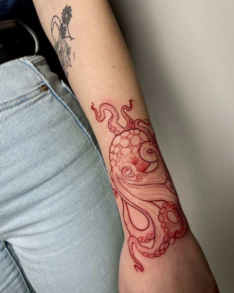 Red Octopus Tattoo