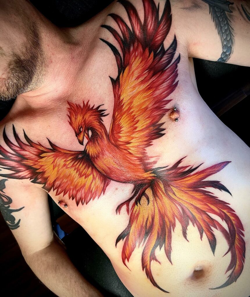 Red Phoenix Chest Tattoo