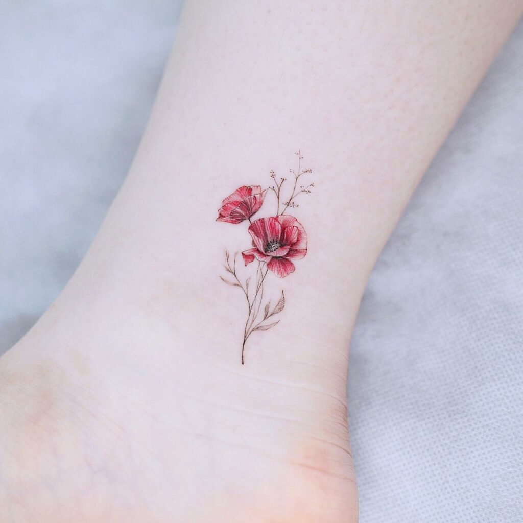 Red Poppy August Birth Flower Tattoo