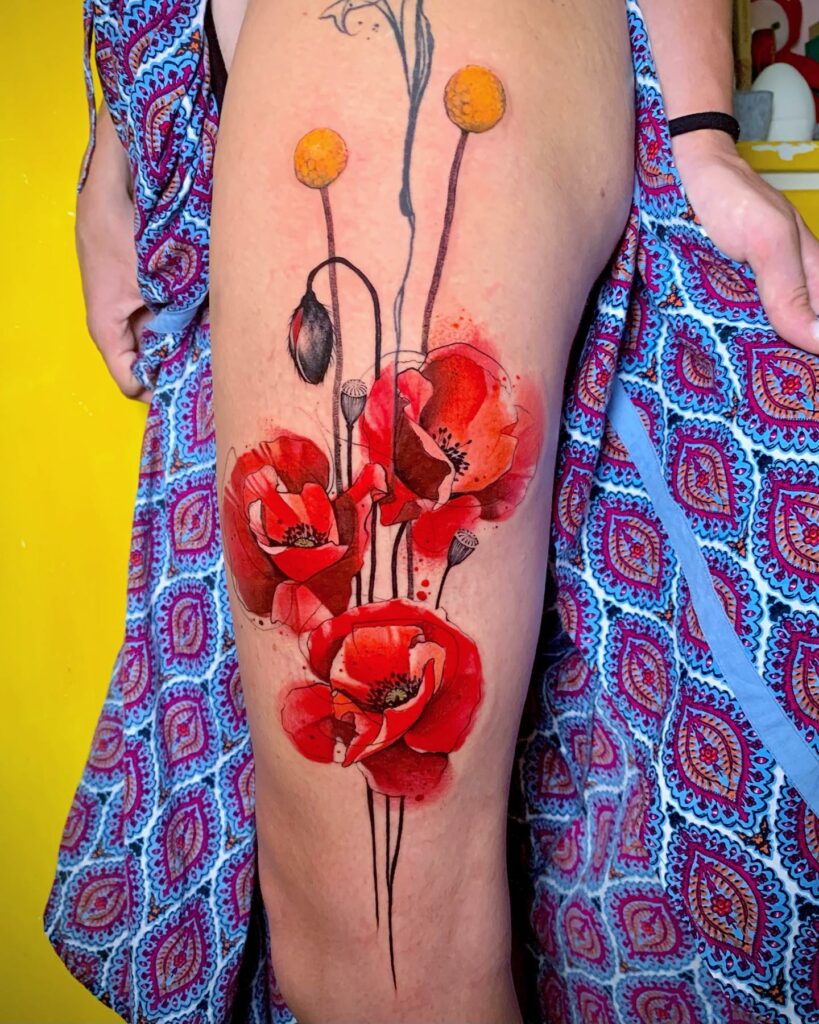 Red Watercolor Flower Tattoo