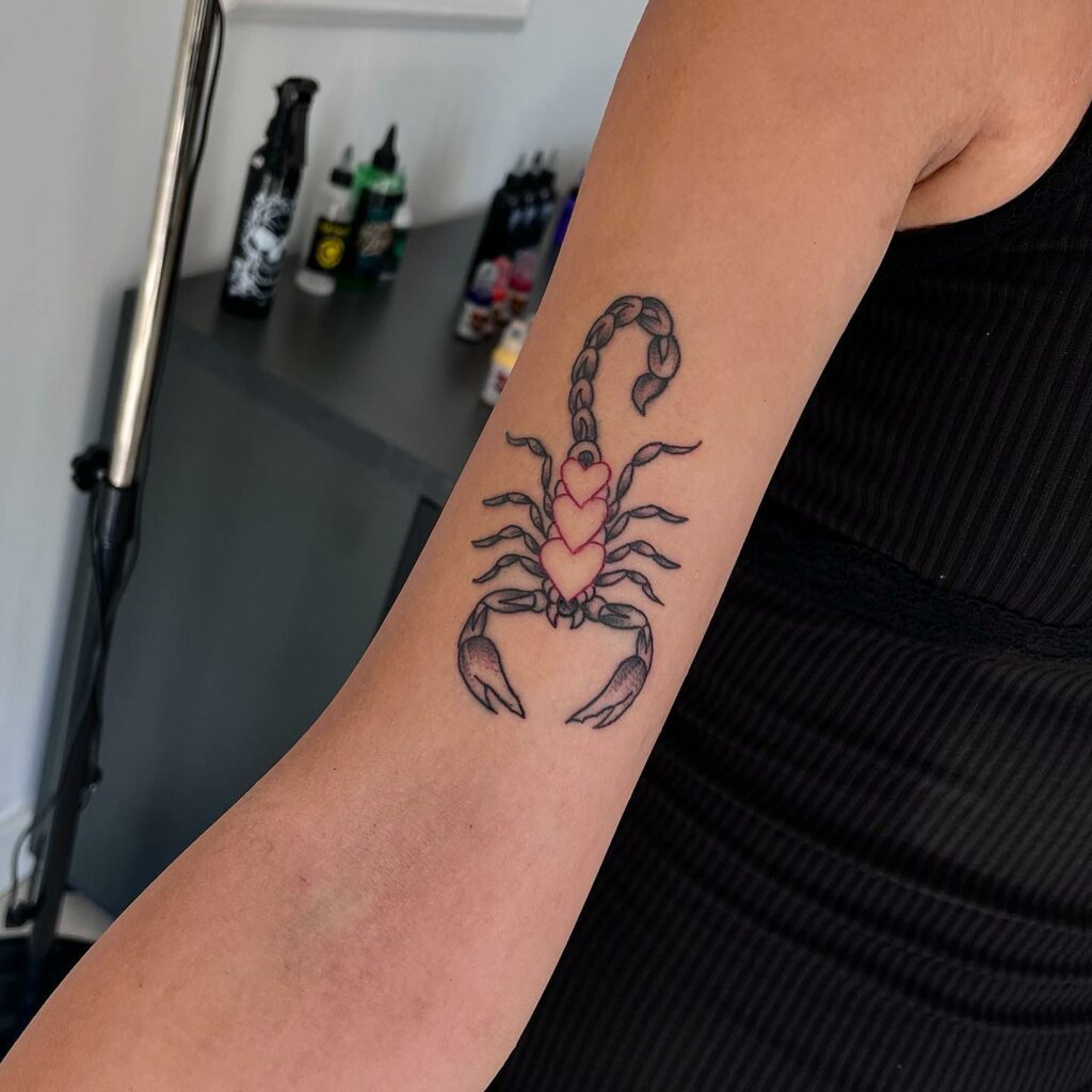 Right Bicep Love-themed Scorpion Tattoo Outline Idea