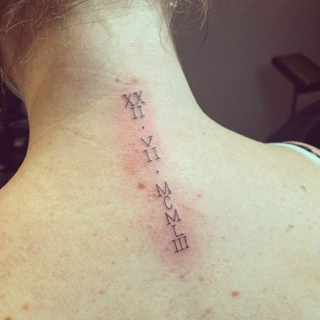 Roman Numerals Back of the Neck Tattoo