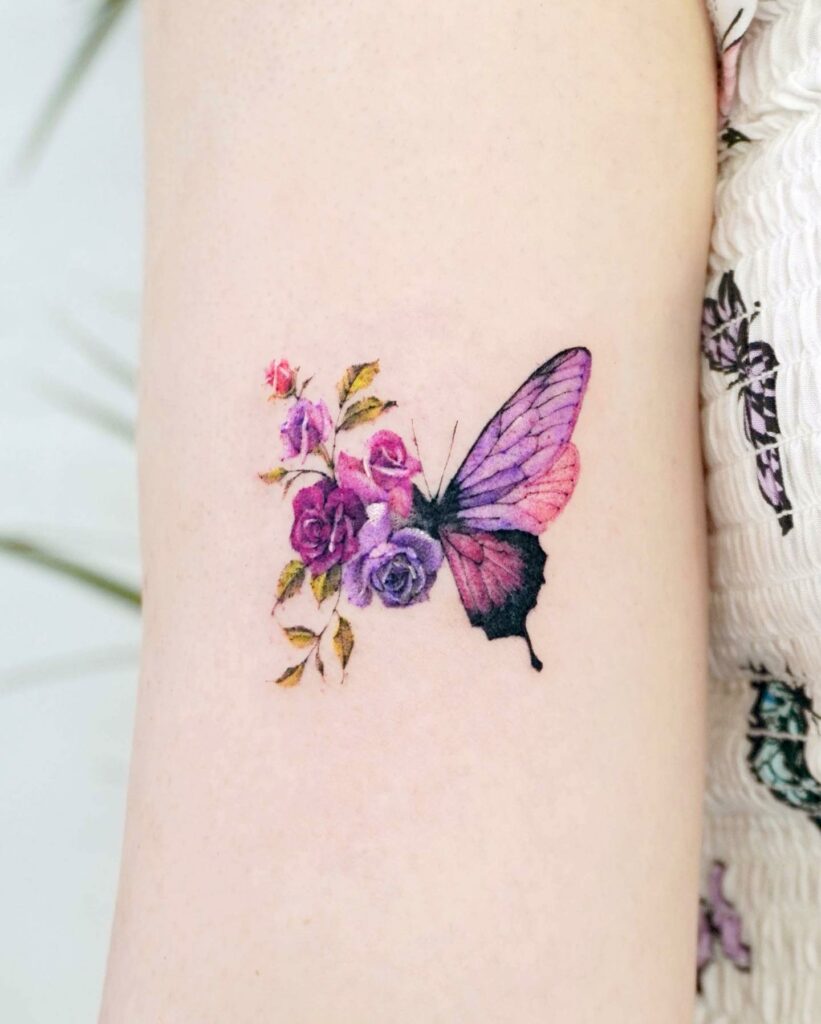 Rose And Butterfly Beautiful Statement Piece Tattoo