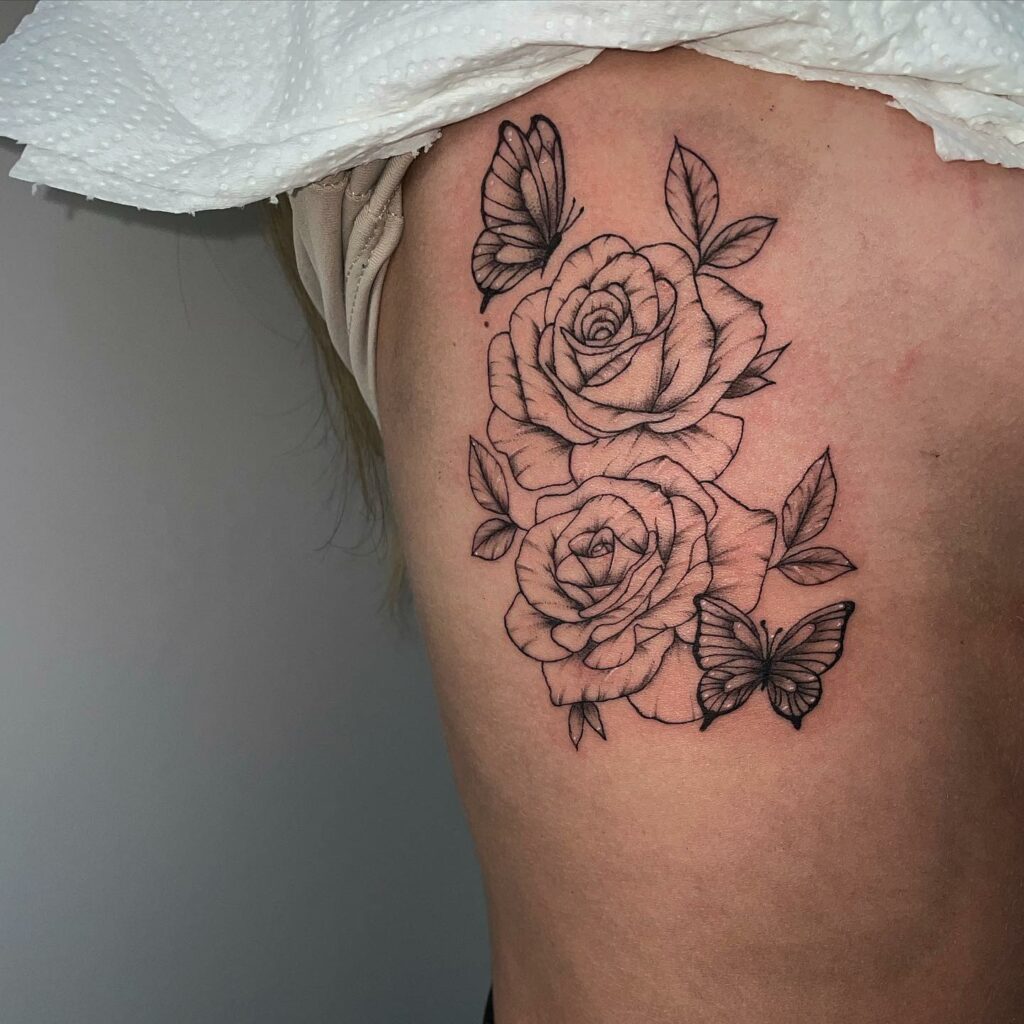 Lily L on Instagram Rose Butterfly                 tattooideas inkedgirl tattoodesign tattooart butterflytattoo  butterflies rosetattoo 