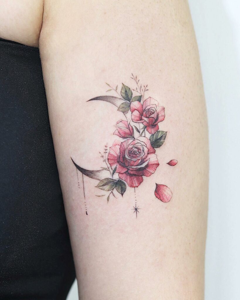 Rose And Moon Tattoos
