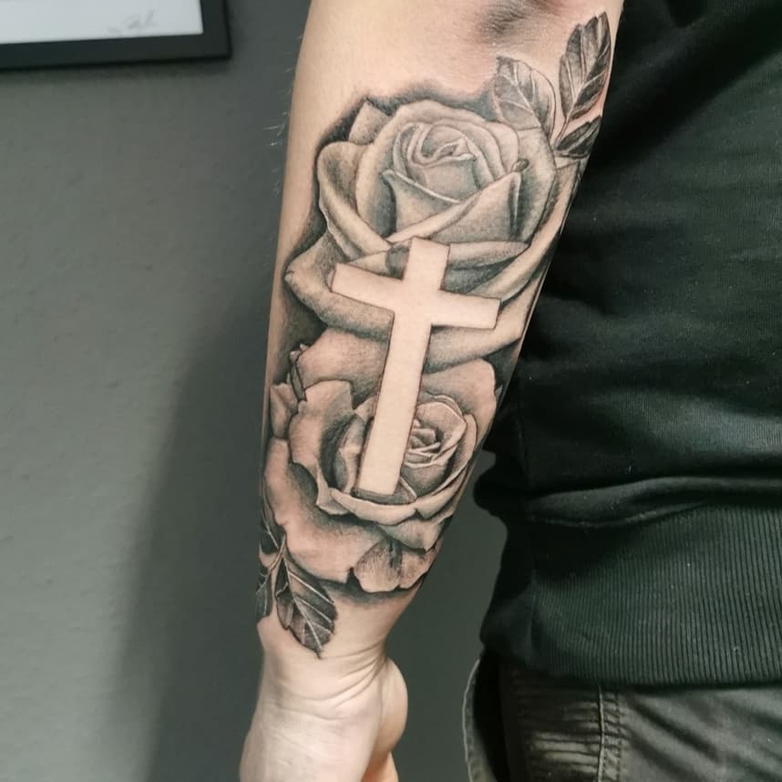 Rose Black Cross Tattoo