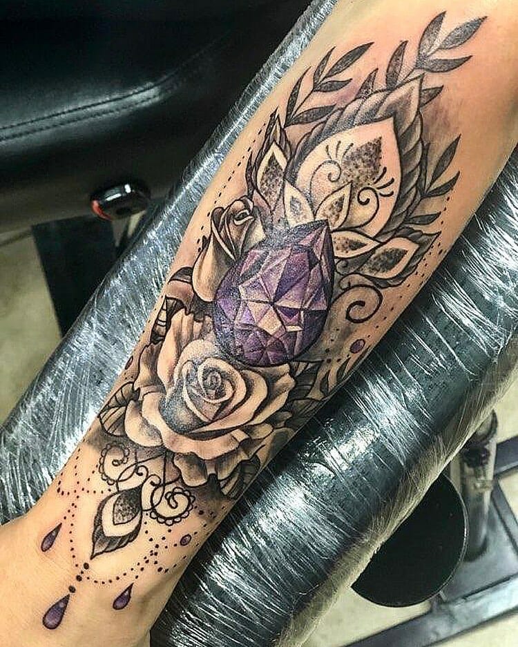 Rose Flower Gem Mandala Forearm Tattoo Design