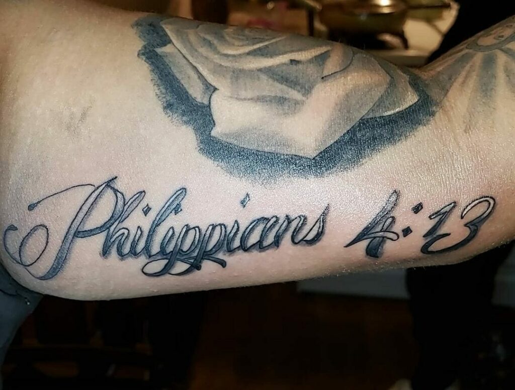 philippians 4:13 bicep tattoo