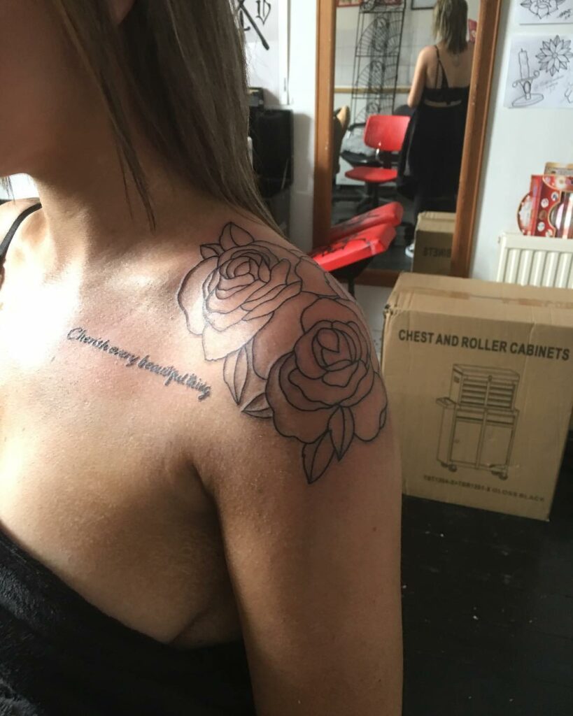 Rose Tattoo On Shoulder With Name