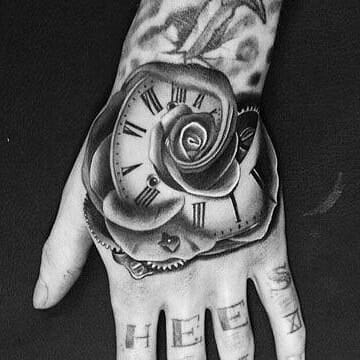 Rose and Clock Tattoo on Wrist